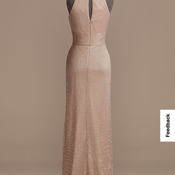 HIGH-NECK SHIMMER A-LINE GOWN WITH KEYHOLES, color - Blush - Picture 5 of 5